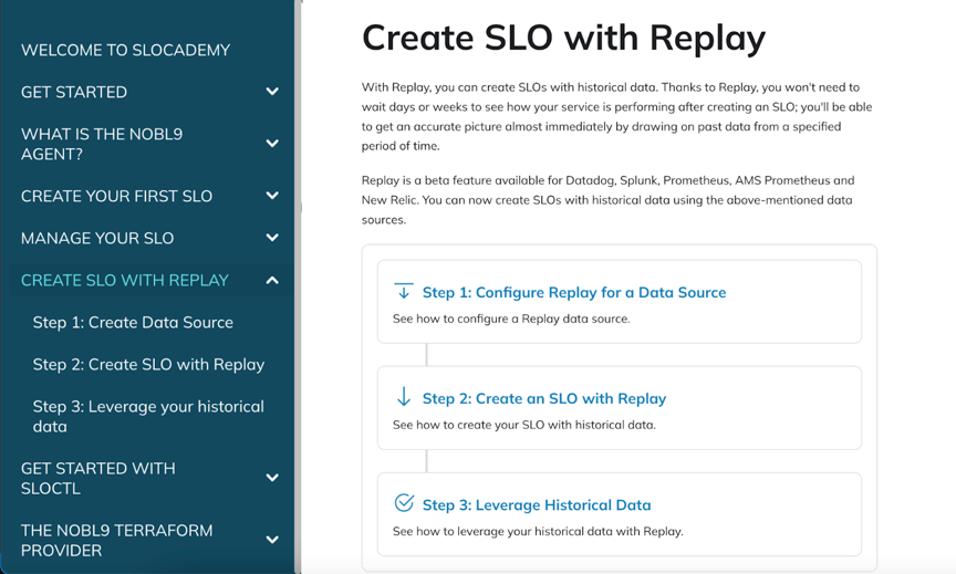 create slo with replay